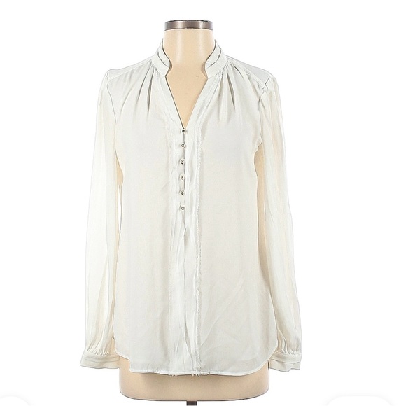 White House Black Market Tops - White House Black Market Cream Long Sleeve Blouse with Mandarin Collar